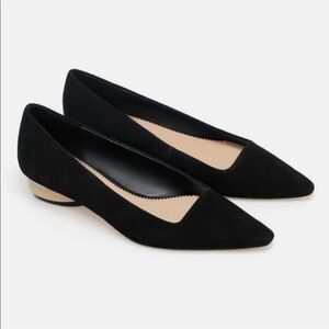 Zara Leather Suede Ballet Flats with Wood Block Heel